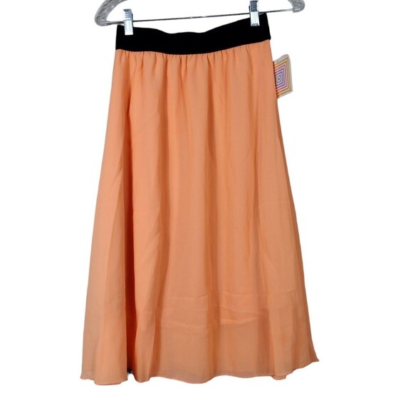LuLaRoe Dresses & Skirts - LuLaRoe Lola Skirt Size XS Midi Sheer Lined Stretch Overlay Orange Black NEW